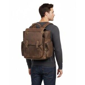 Claire Chase Jumbo Leather Laptop Backpack Brown Fits 17" Computer Bag #329